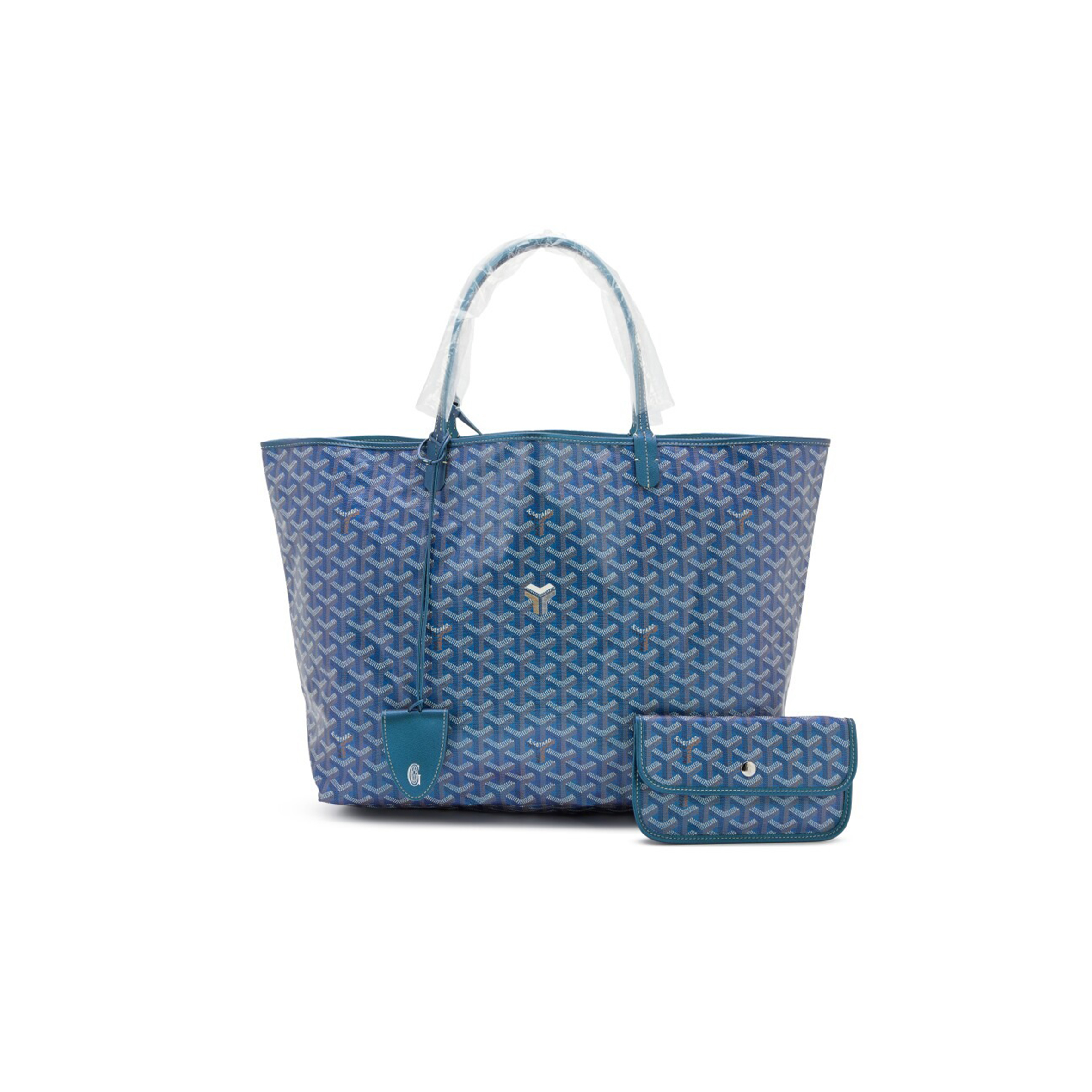 GOYARD PEARLY BLUE GOYARDINE CANVAS AND CHEVROCHES CALFSKIN SAINT LOUIS GM TOTE (40*34*20cm)